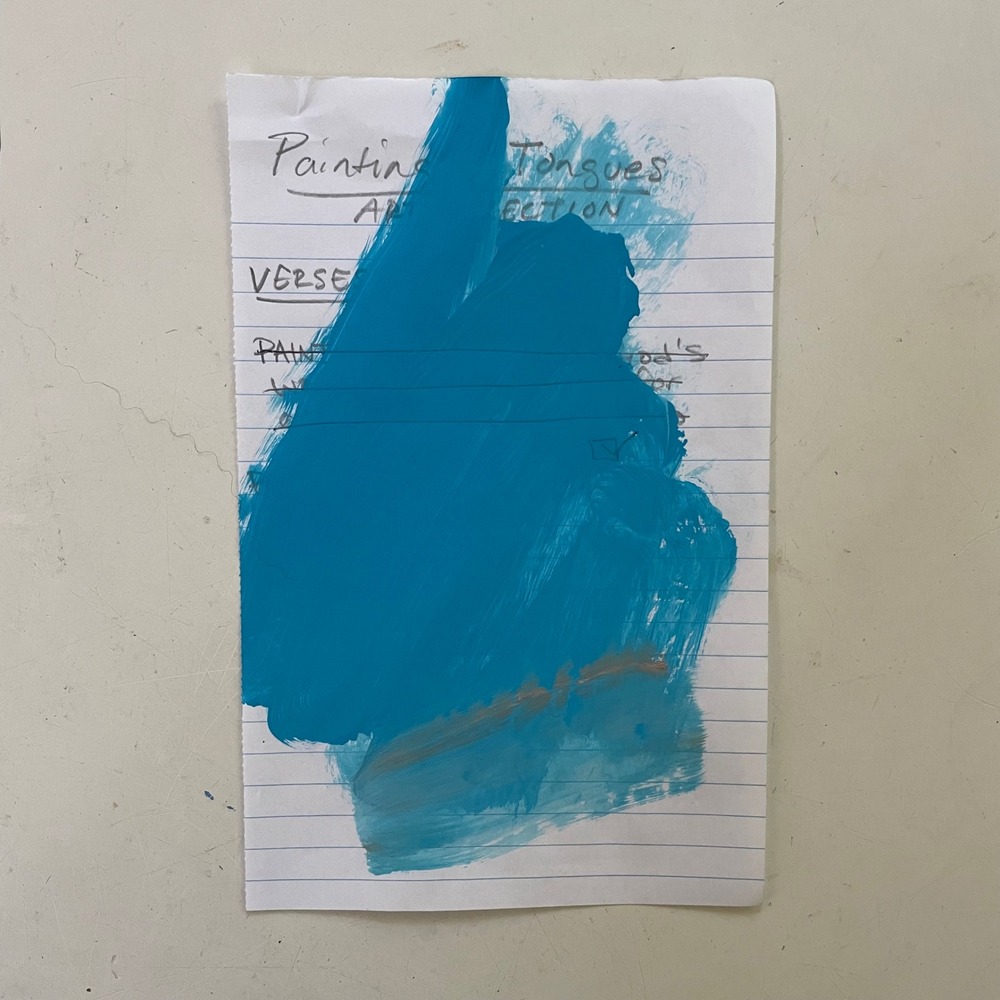 OMAN Original Artwork Study Painting Tongues Blue Abstract Spiritual Art 7x4.5
